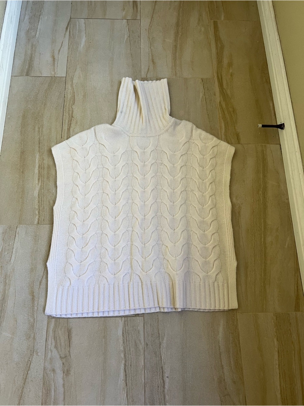 Kinross 100% Cashmere Cable-Knit Oversized Turtleneck Poncho Sweater Cream